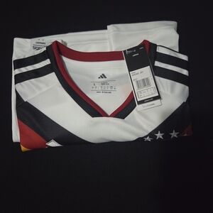 adidas Men’s White Black Red V-Neck Soccer Jersey